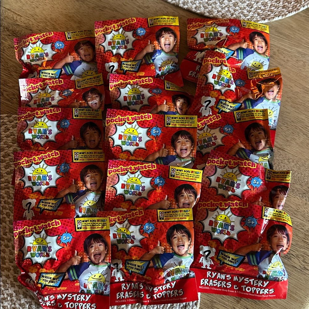Ryan's World Mystery Erasers & Toppers lot of 15 new sealed party favors class